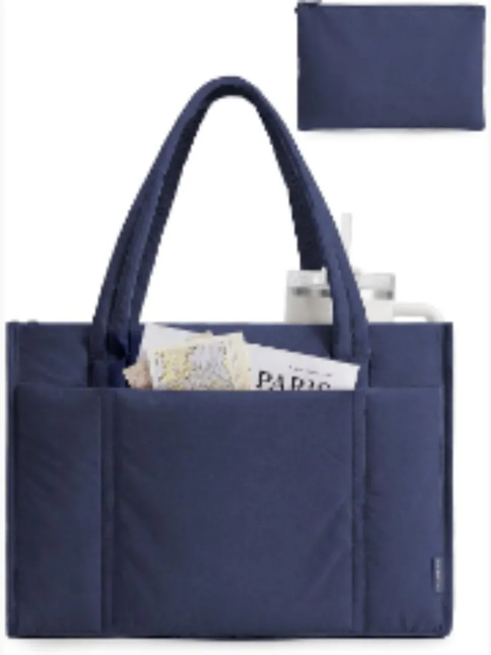 Quilted Puffer Tote Bag with Laptop Compartment - Lightweight Work & Travel Bag